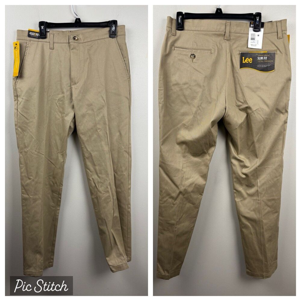 NWT Lee Chino Pants Men 33x32 Total Freedom Slim Fit Khaki Stretch Stain Resist